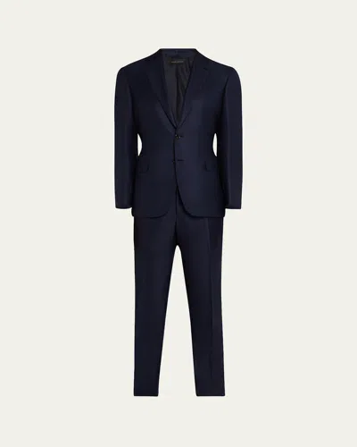 Brioni Men's Wool Windowpane Suit In Navy