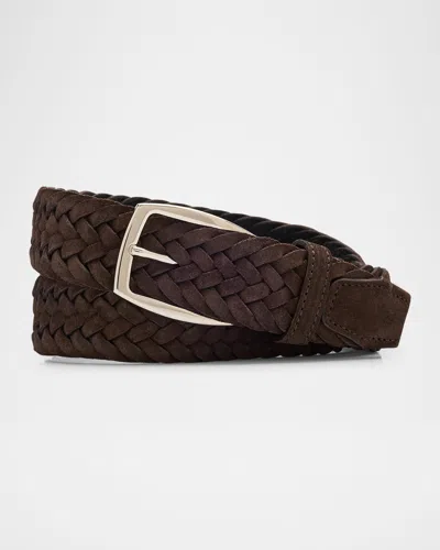 Brioni Men's Woven Leather Belt In Brown