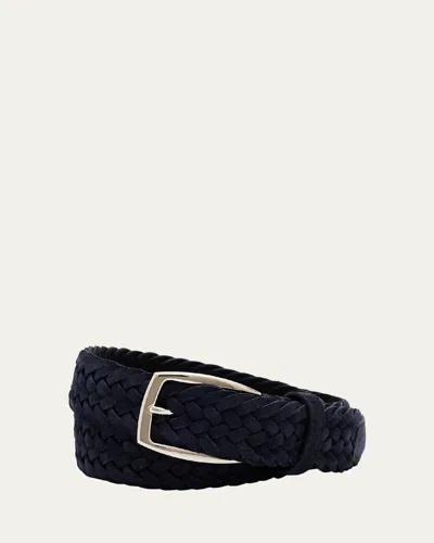 Brioni Men's Woven Leather Belt In Midnight Blue