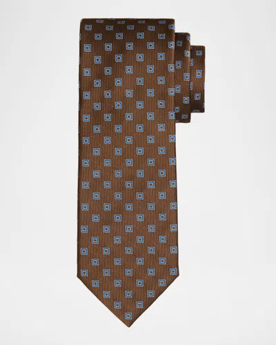 Brioni Men's Woven Square Silk Tie In Brown