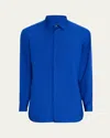 Brioni Men's Wwx 80th Anniversary Silk Covered-placket Sport Shirt In Blue