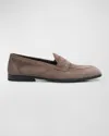 Brioni Men's York Suede Penny Loafers In Zinc