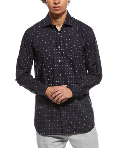 Brioni Micro Dot Cotton Sport Shirt In Blue