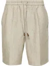 Brioni Mid-rise Linen Bermuda Shorts In Neutrals