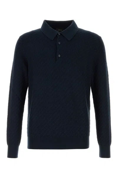 Brioni Midnight Blue Cotton Blend Polo Shirt In Black