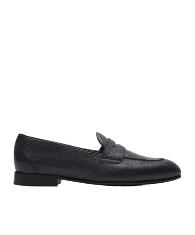 Brioni Midnight Blue Deerskin Leather Appia Penny Loafers In Black