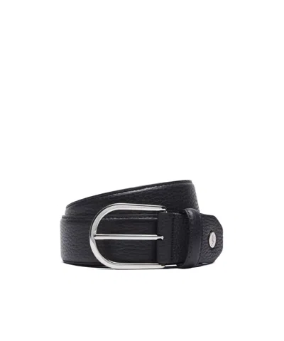 Brioni Midnight Blue Grained Calf Leather Belt In Black
