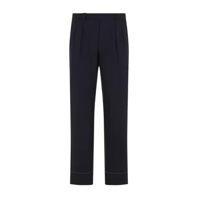 Brioni Midnight Blue Trousers With Classic Flat Front