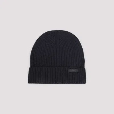 BRIONI MIDNIGHT BLUE WOOL KNITTED BEANIE