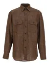 Brioni Linen Shirt In Brown