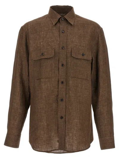 Brioni Military Shirt And Blouse Brown