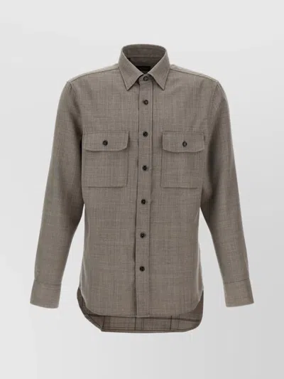 BRIONI MILITARY STYLE SHIRT WITH POCKETS AND LONG SLEEVES