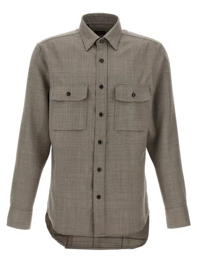 Brioni Military-style Wool Shirt With Hidden Button Closure In Gray