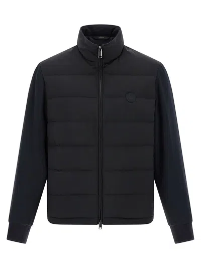 BRIONI MIX MATERIAL PUFFER JACKETS BLUE