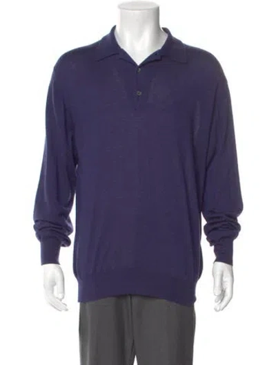Pre-owned Brioni Mock Neck Long Sleeve Polo Sweater In Purple