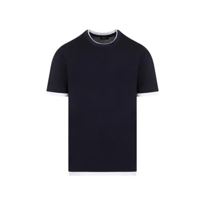 Brioni Navy And White Cotton T-shirt In Black