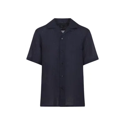 Brioni Navy Blue Cuban Linen Shirt