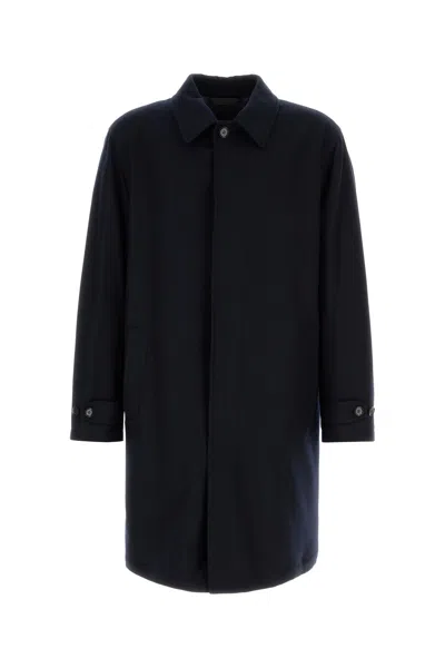 Brioni Navy Blue Stretch Cashmere Coat In Black