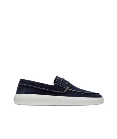 Brioni Navy Blue Suede Boat Derby Shoes In Black