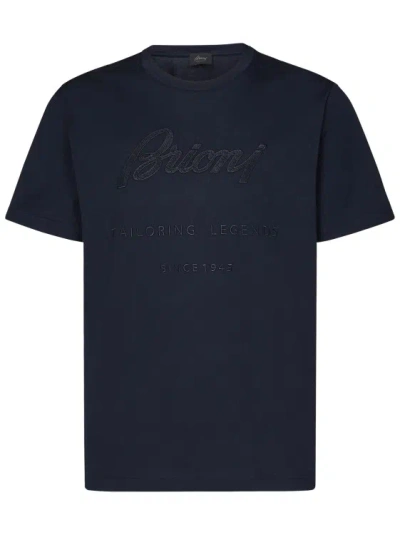 BRIONI NAVY BLUE T-SHIRT IN SUS COTTON JERSEY