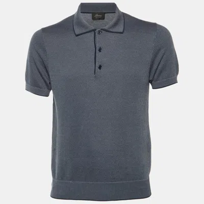 Pre-owned Brioni Navy Blue Two-tone Cotton Polo T-shirt L