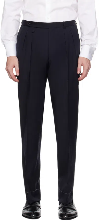 Brioni Navy Elba Trousers In 4000 Midnight Blue