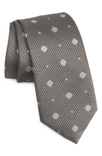 Brioni Neat Medallion Silk Tie In Grey