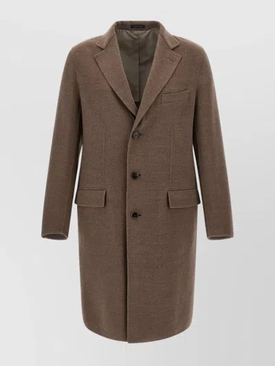 BRIONI NOTCH LAPEL COAT WITH FLAP AND CHEST POCKETS