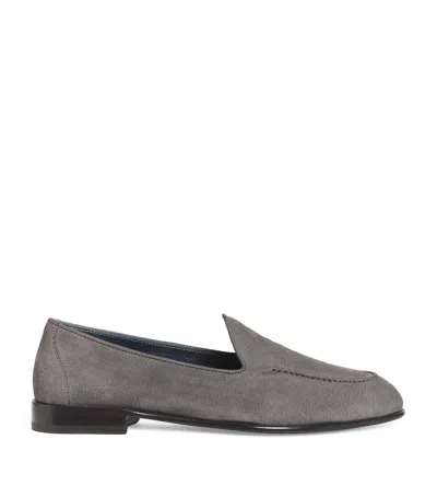 Brioni Nubuck Leather Appia Loafers In Gray