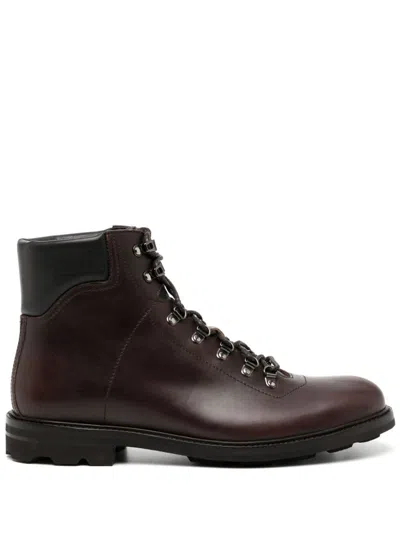 Brioni Oiled Calf Leather Hiking Boot In 褐色