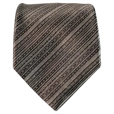 Pre-owned Brioni One Size Black Grey Diagonal Stripe Silk Satin Tie In Gray