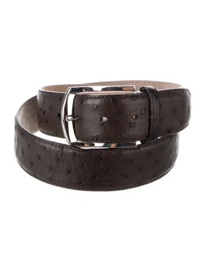 Pre-owned Brioni Ostrich Waist Belt In Black