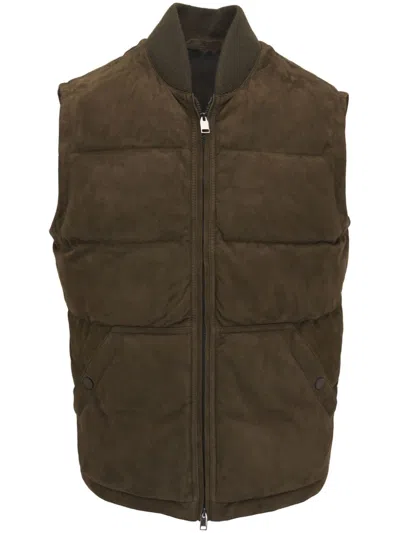 Brioni Padded Suede Gilet In Brown