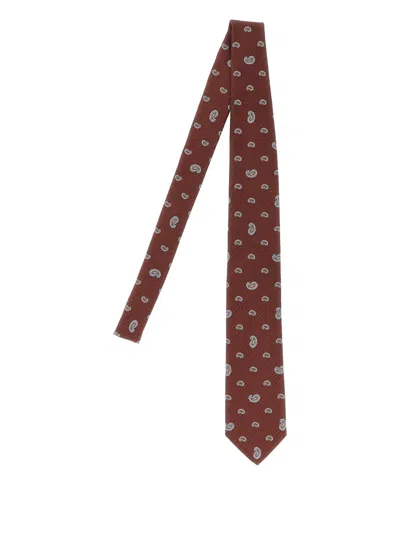 Brioni Slim Paisley Jacquard Tie In Textured Fabric In Brown