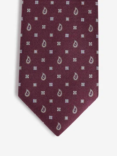 Brioni Paisley Motif Tie In Burgundy