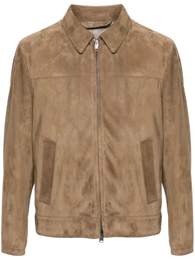 Brioni Panelled Suede Jacket In Brown
