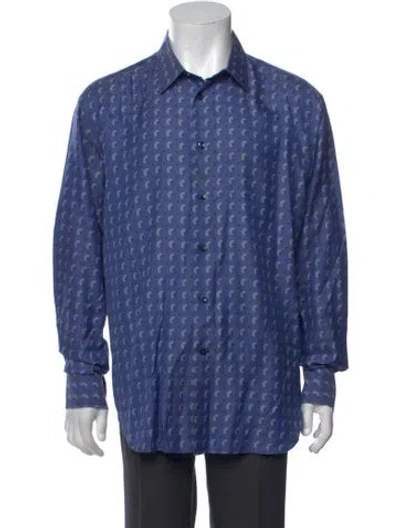 Pre-owned Brioni Patterned Long Sleeve Dress Shirt In Blue