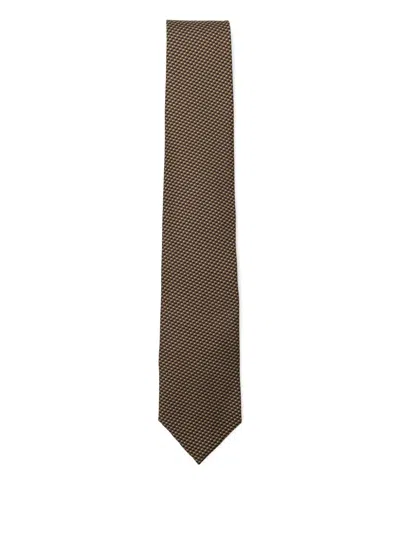 Brioni Patterned Silk Tie In Brown