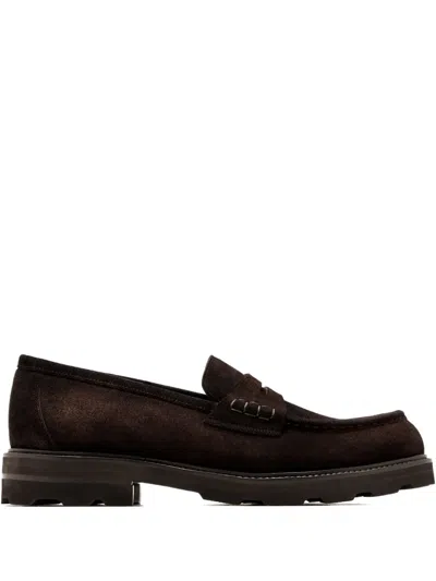 Brioni Penny-strap Suede Loafers In Brown
