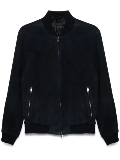 Brioni Perforated Bomber Jacket In Blue