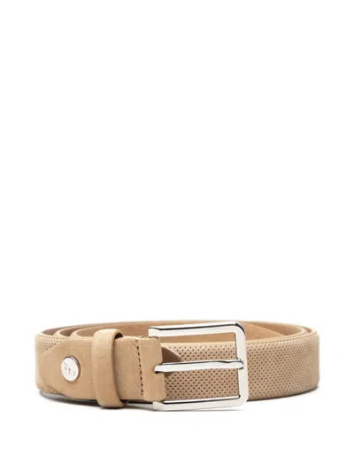 Brioni Perforated Buckle Belt In Brown