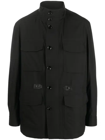 Brioni Funnel-neck Button-up Jacket In Black