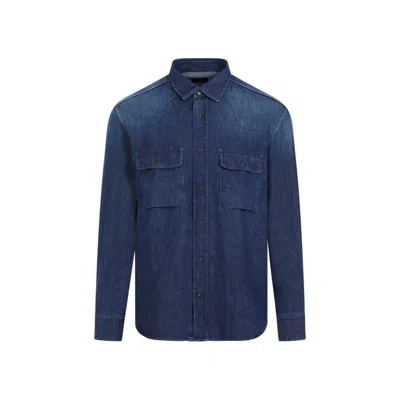 Brioni Petroleum Bleu Cotton Western Shirt In Black