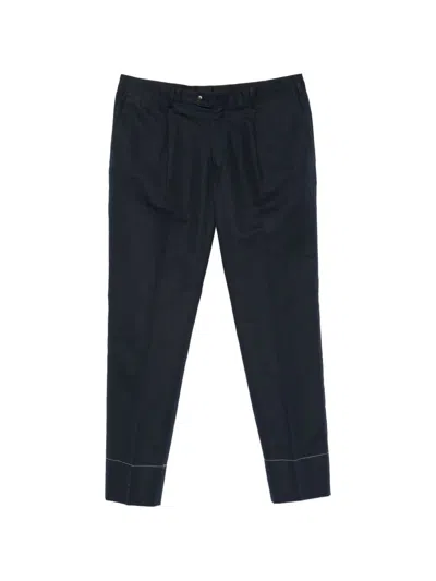 Brioni Pienza Linen And Cotton Trousers In Blue