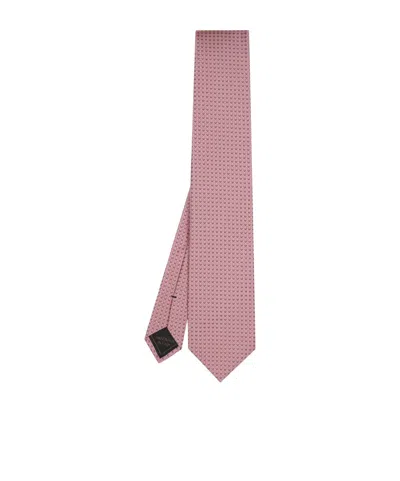 Brioni Pink And Brown Micro Motif Jacquard Silk Tie
