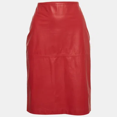Pre-owned Brioni Pink Leather Zip Up Pencil Skirt M