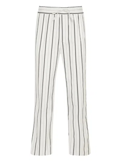 Brioni Pinstripe Drawstring Trousers In White