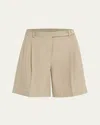 Shop Brioni Pintuck Gabardine Silk Shorts In Zinc