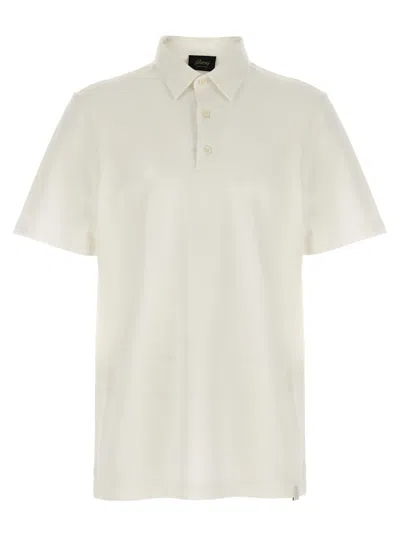 Brioni Piqué Cotton Polo Shirt With Structured Collar In Neutral