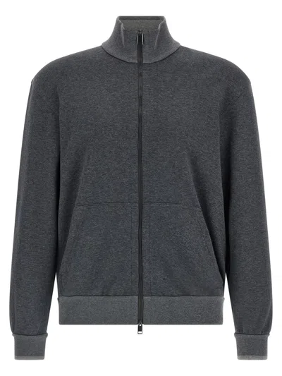 Brioni Cotton Sweatshirt With High Collar Design In Gray